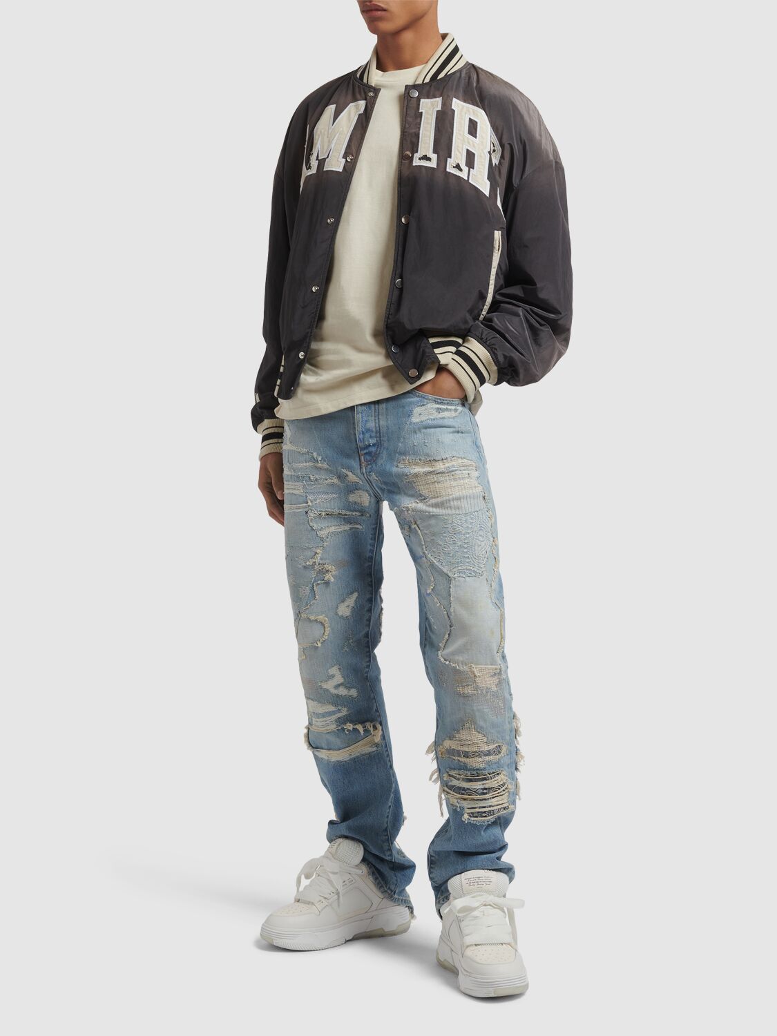 Shop Amiri Sun Faded Bomber Jacket In Black