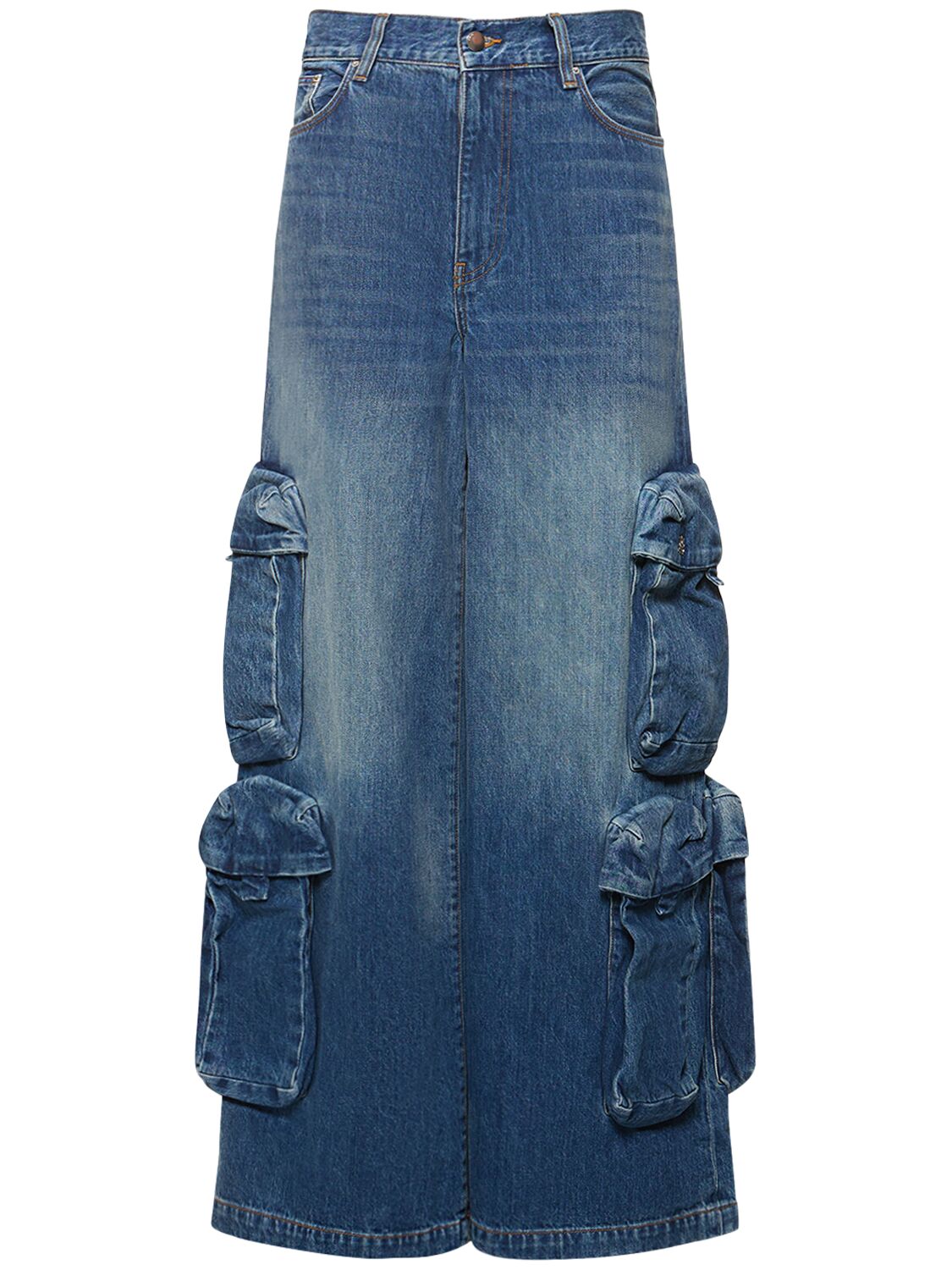 Shop Amiri High Rise Wide Denim Cargo Jeans In 블루