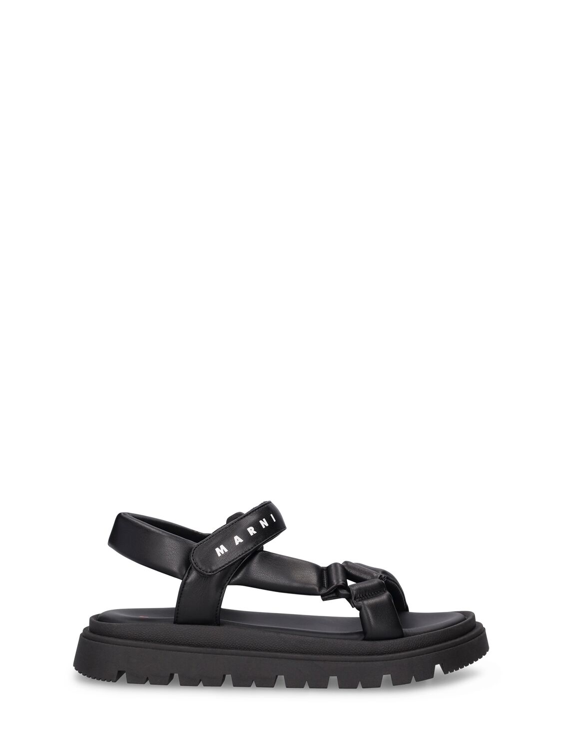 Marni Junior Kids' Logo Printed Faux Leather Sandals In Black
