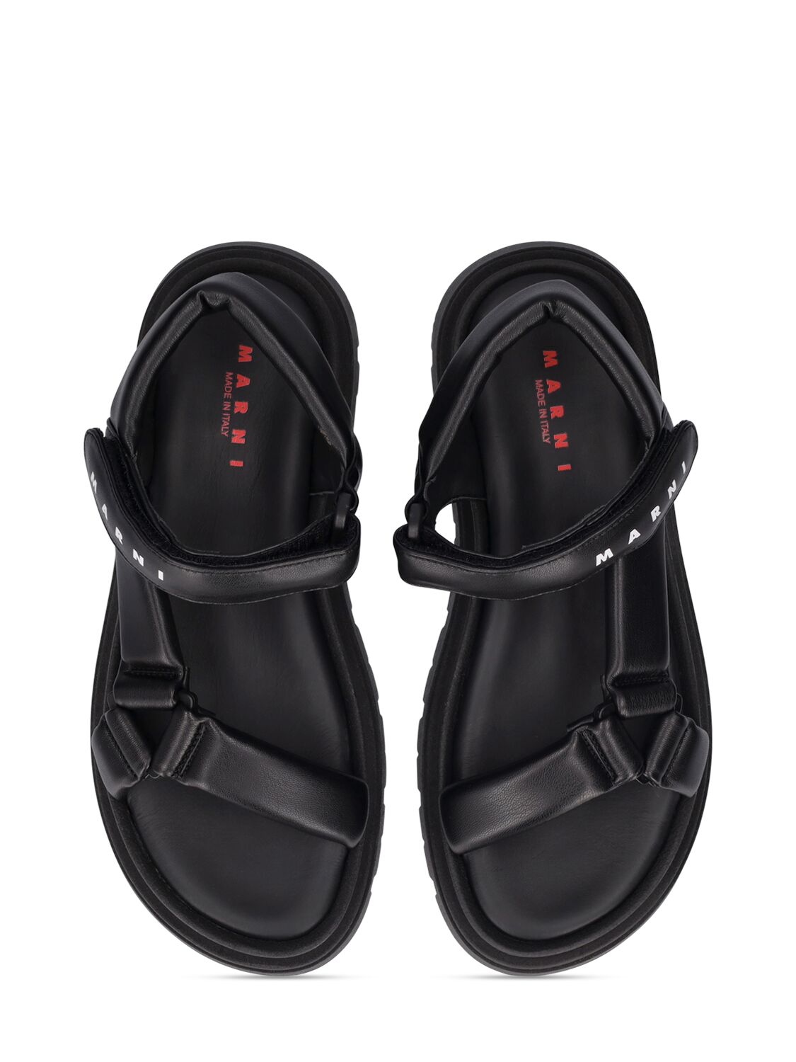 Shop Marni Junior Logo Printed Faux Leather Sandals In Black