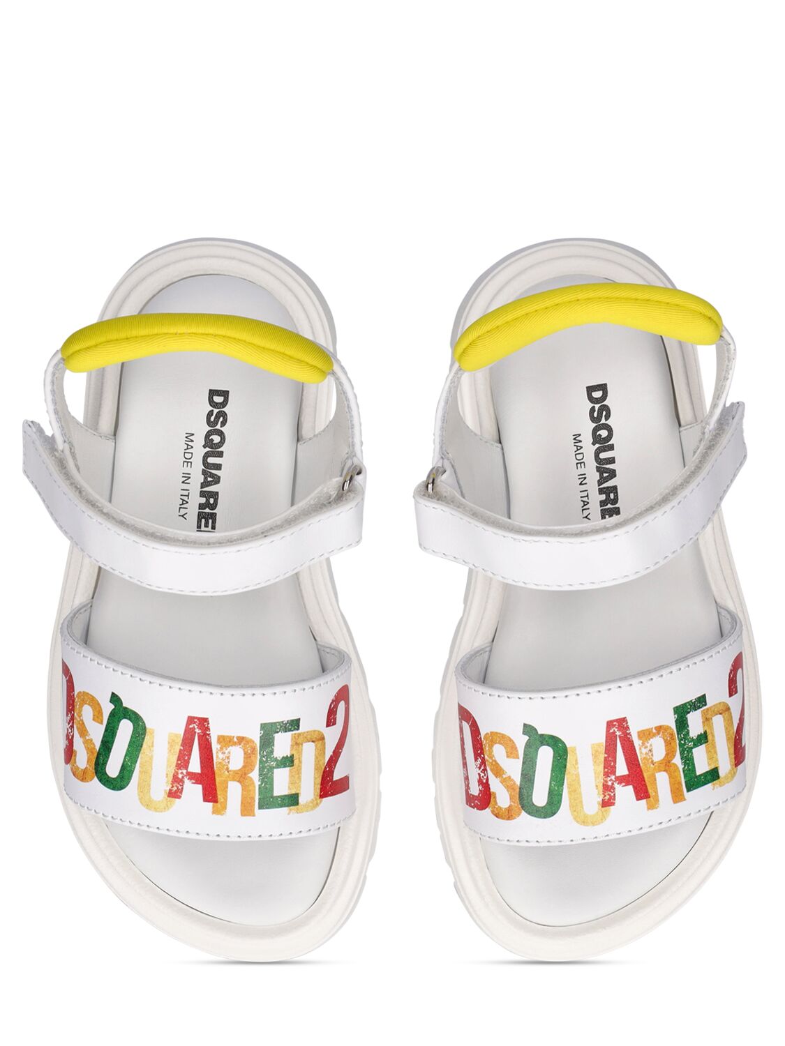 Shop Dsquared2 Logo Leather Strap Sandals In White,yellow