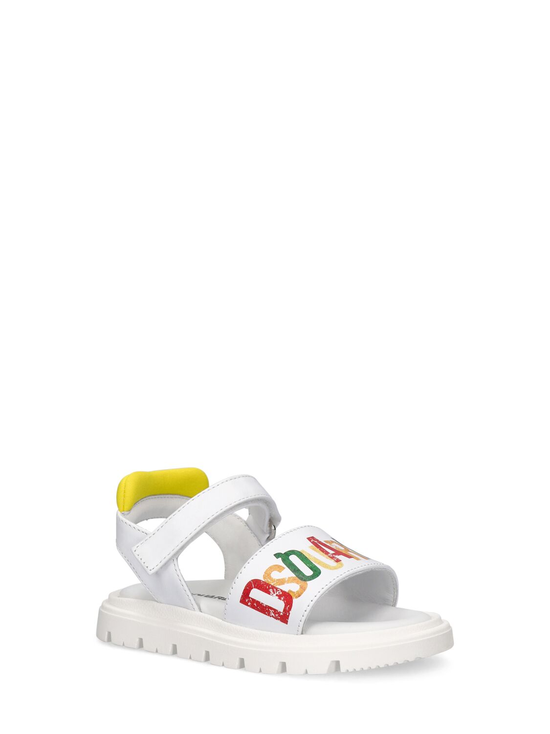 Shop Dsquared2 Logo Leather Strap Sandals In White,yellow