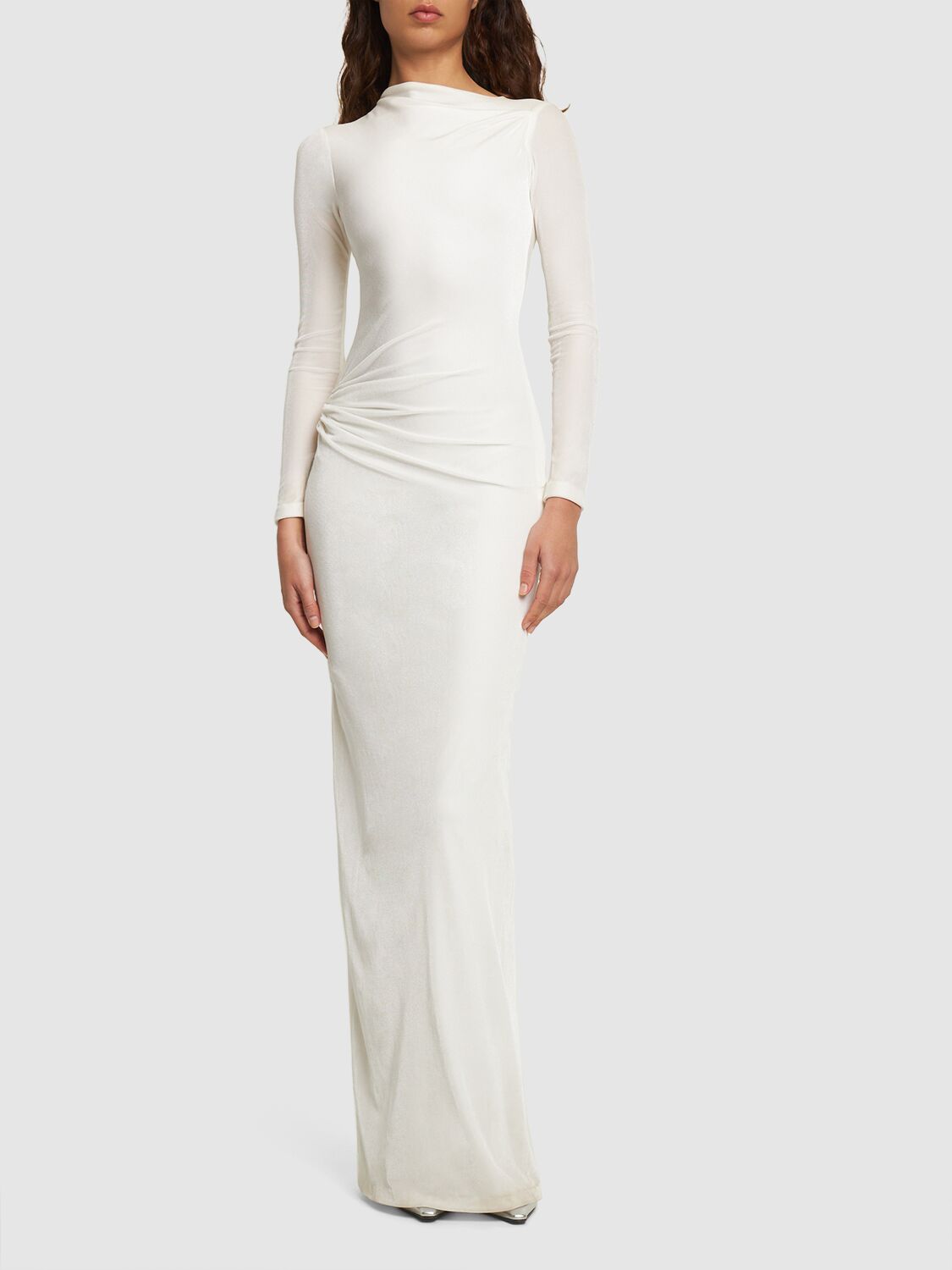 Shop 16arlington Nubria Draped Velvet Maxi Dress In White