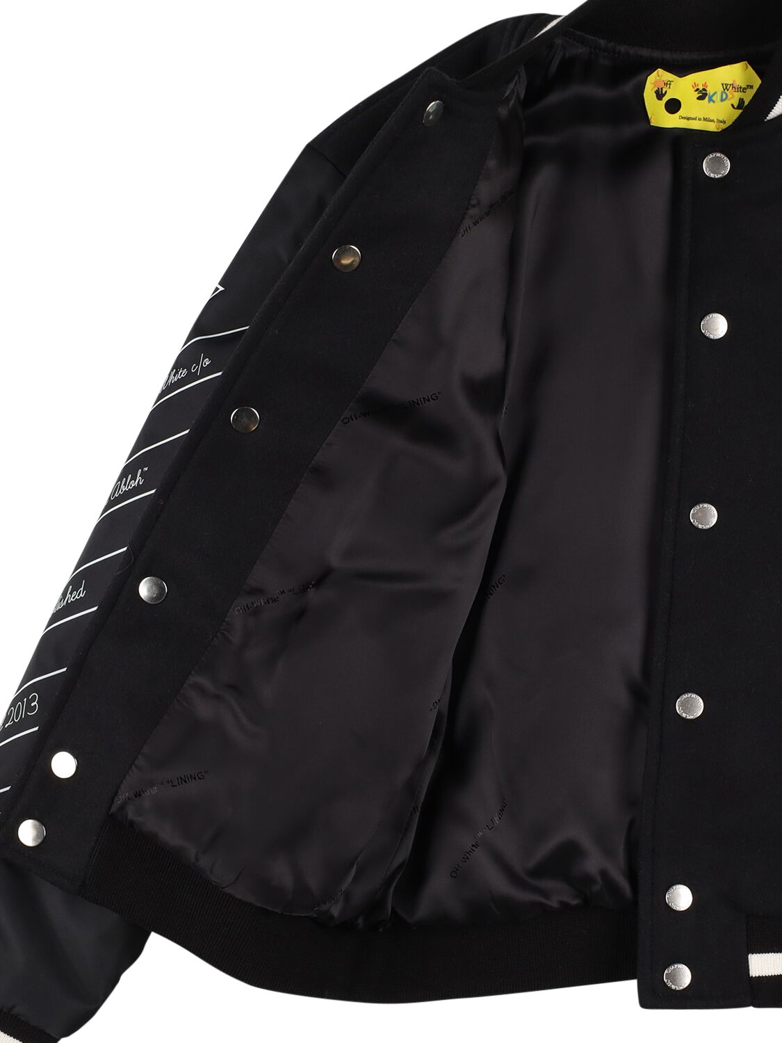 Shop Off-white Ow Varsity Wool Blend Puffer Jacket In Black,multi