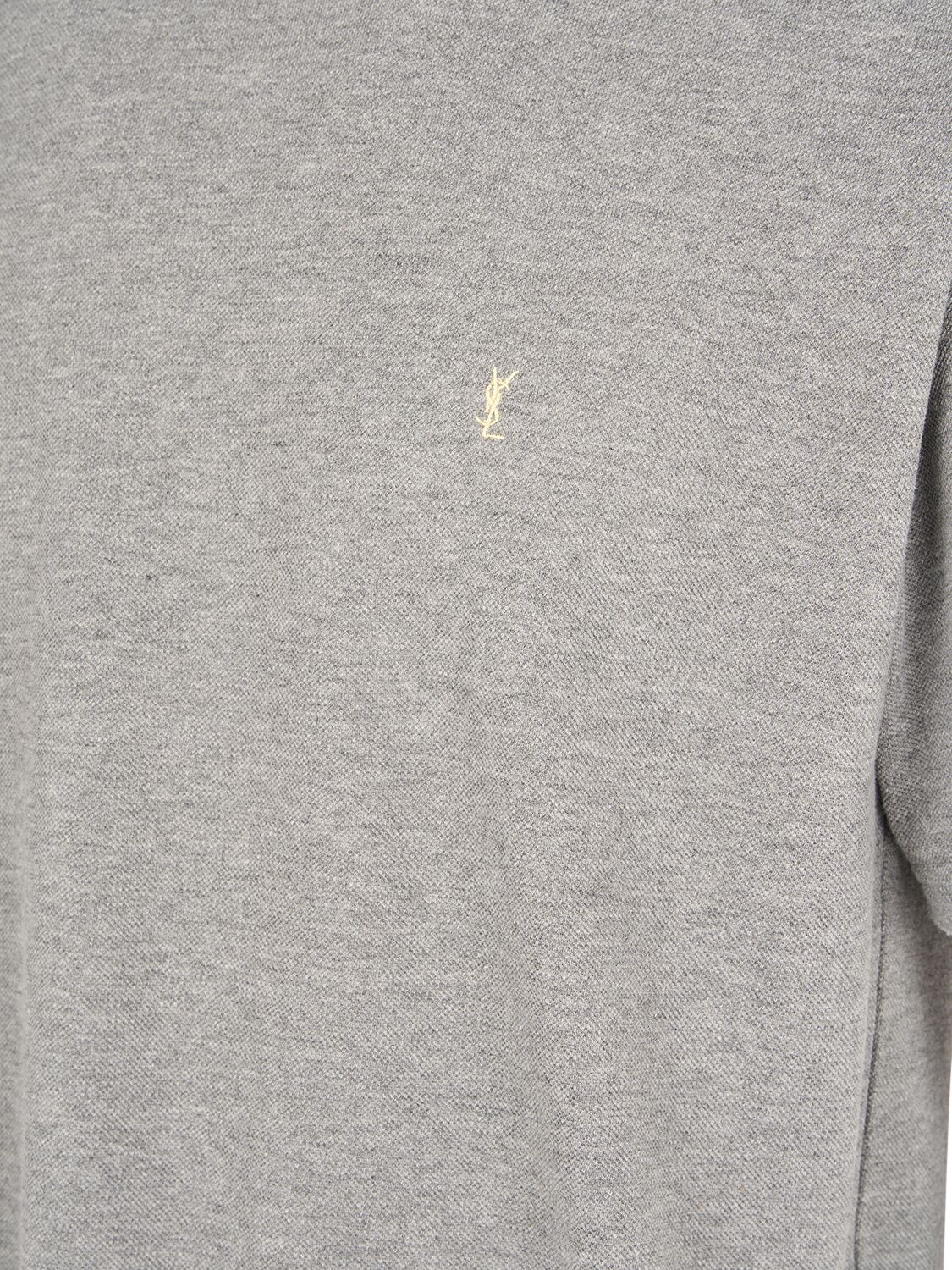 Shop Saint Laurent Cassandre Cotton Blend T-shirt In Grey