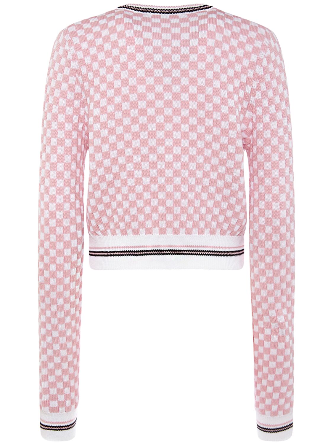 Shop Versace Check Jacquard Knit Cardigan In Pink,multi