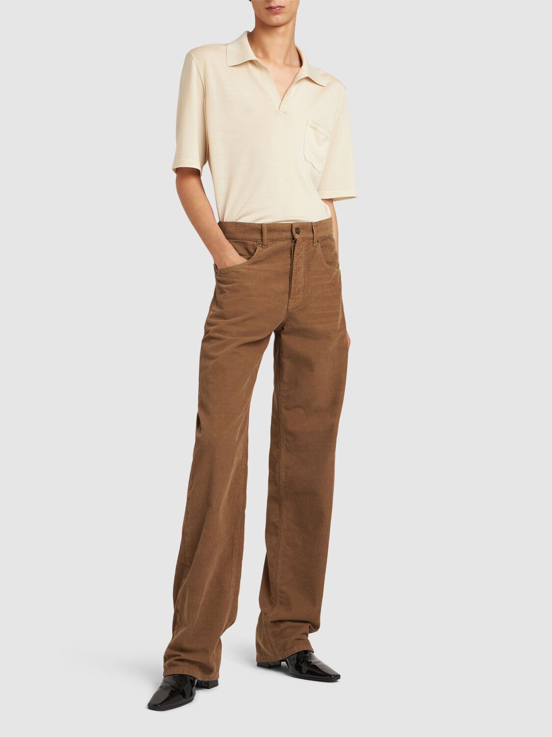 Shop Saint Laurent Maxi Cotton Soft Corduroy Long Pants In Fall Leaf