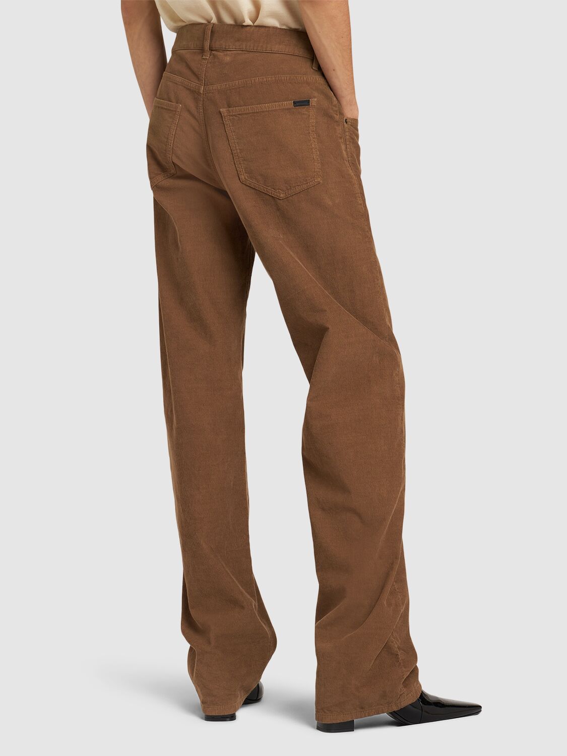 Shop Saint Laurent Maxi Cotton Soft Corduroy Long Pants In Fall Leaf