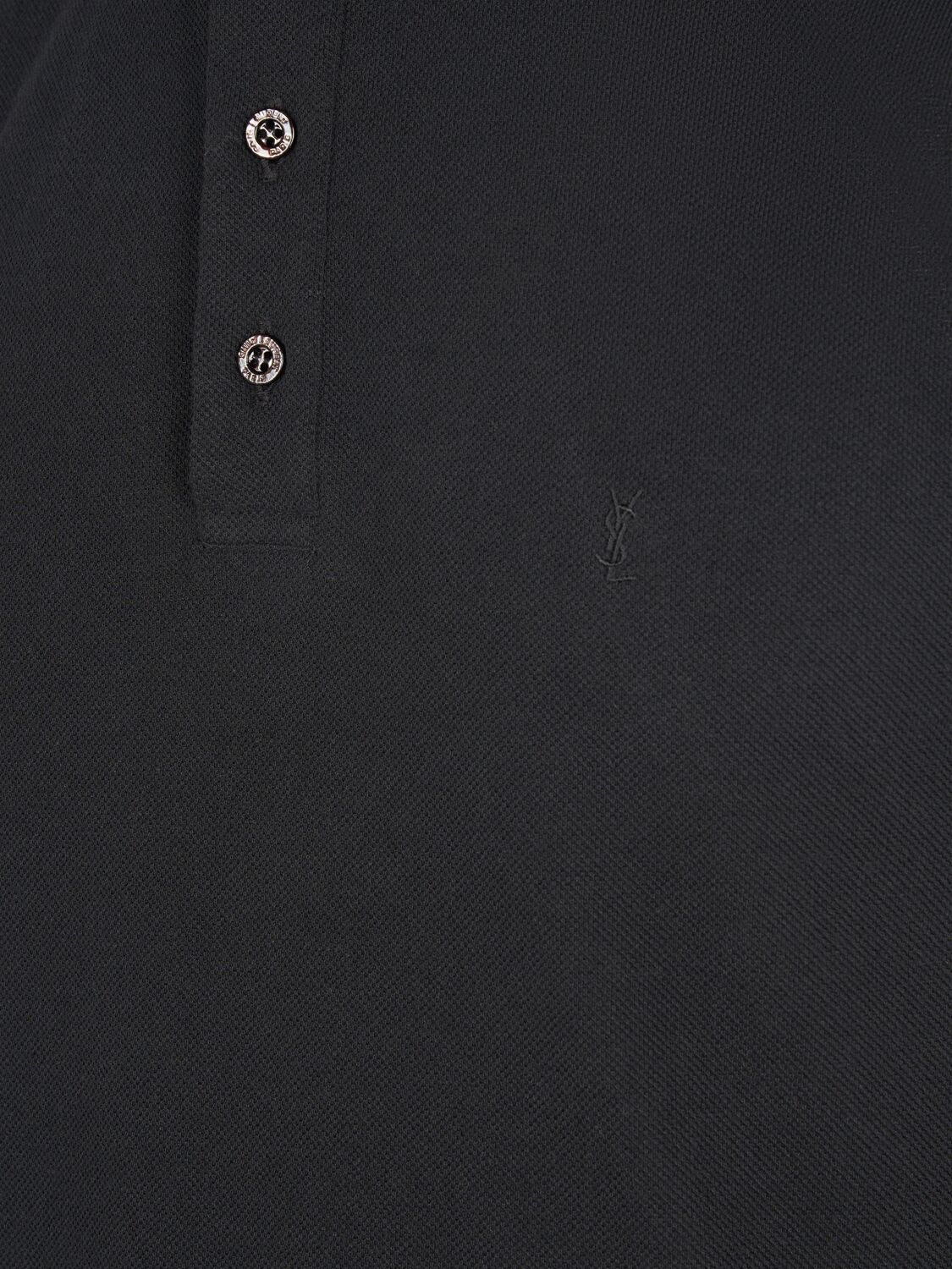Shop Saint Laurent Cassandre Cotton Blend Sleveless Polo In Black