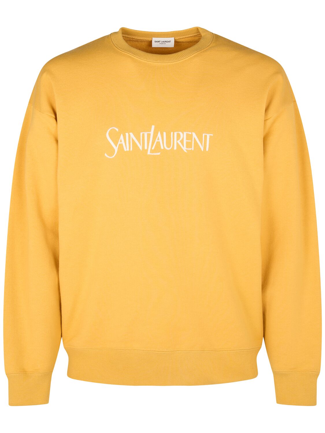 Shop Saint Laurent Vintage Embroidered Cotton Sweatshirt In Yellow