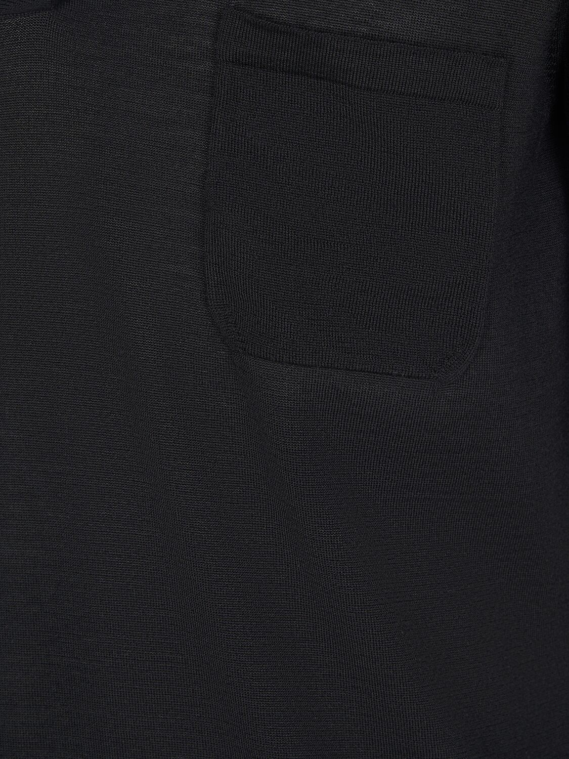 Shop Saint Laurent Cassandre Wool Polo Shirt In Black