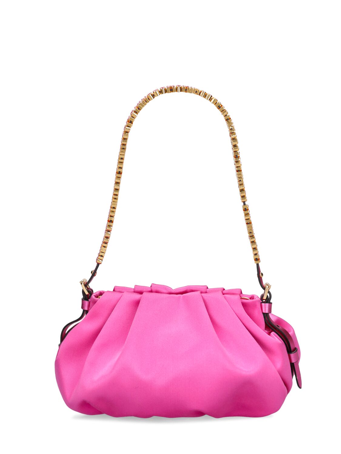 Shop Moschino Mini Satin Bag W/crystal Logo In Purple