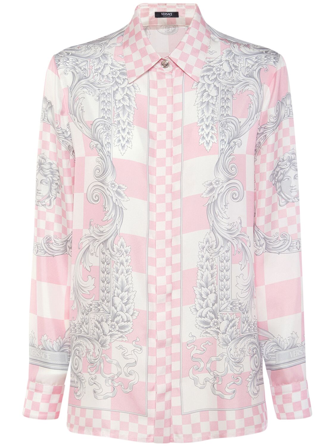 Versace Baroque Print Silk Twill Shirt In Pink,multi