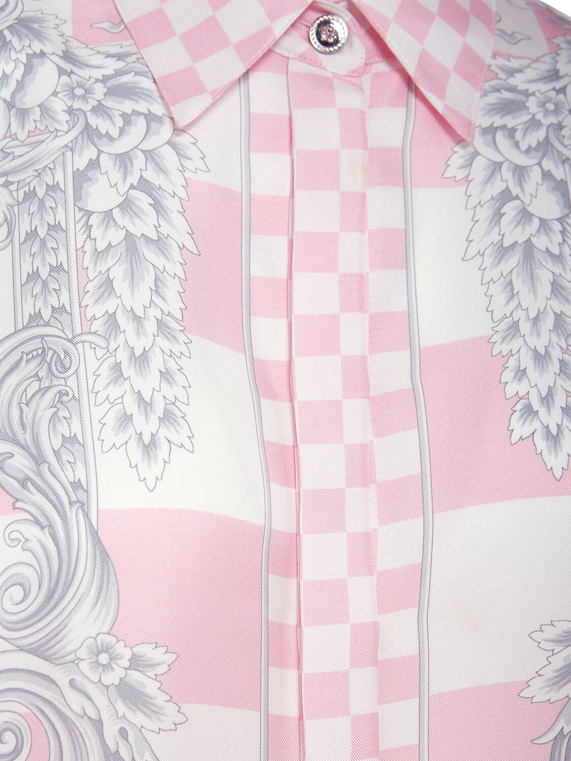 Shop Versace Baroque Print Silk Twill Shirt In Pink,multi