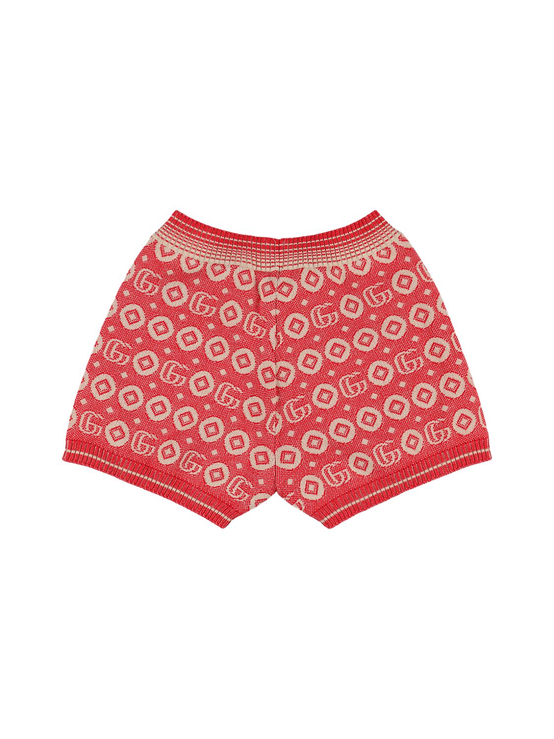 Shop Gucci Cotton Jacquard Shorts In Red,beige