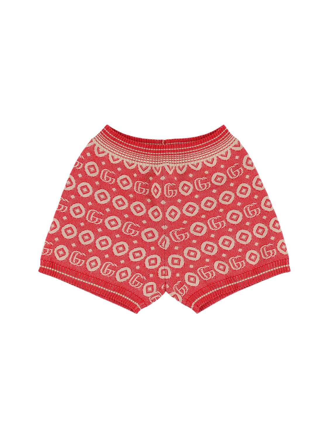 Shop Gucci Cotton Jacquard Shorts In Red,beige