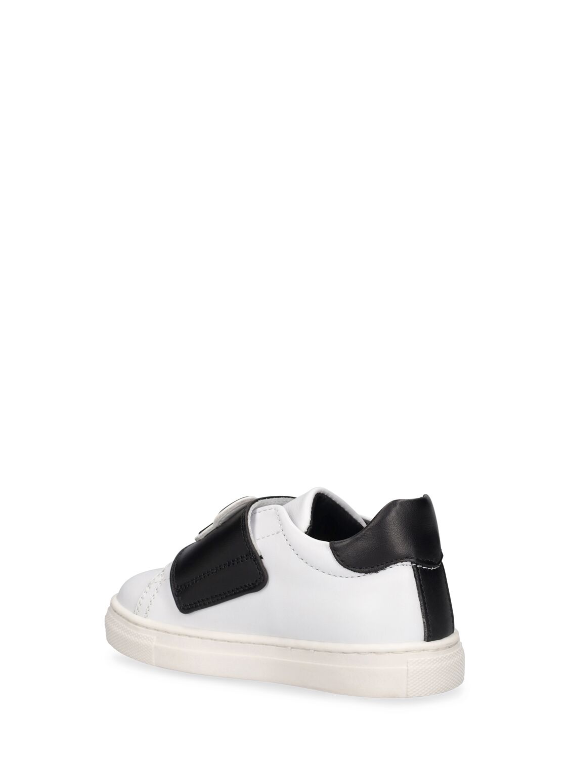 Shop Moschino Leather Strap Sneakers W/ Patches In White,black