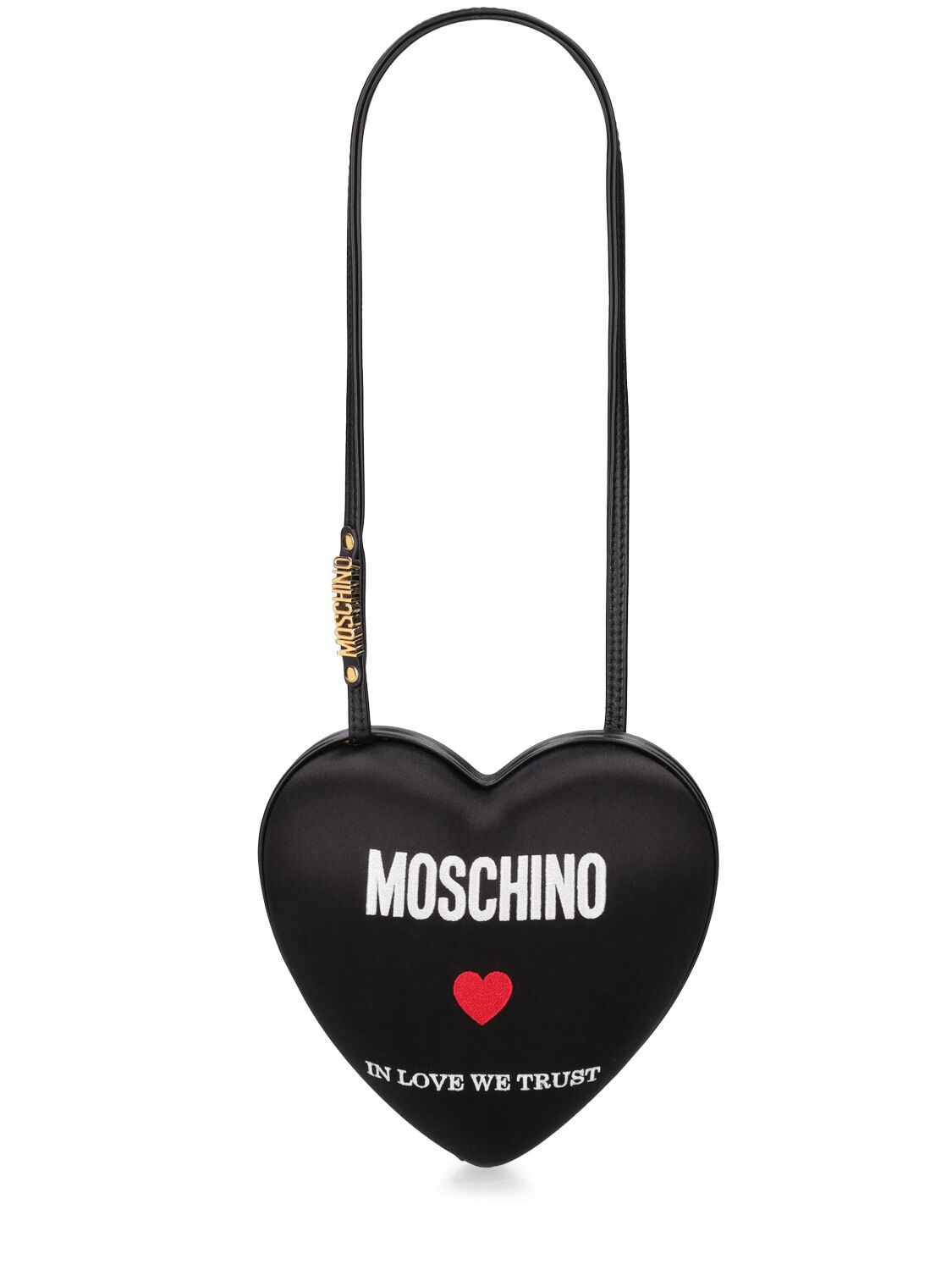 Moschino Logo-embroidered Leather Shoulder Bag In Black