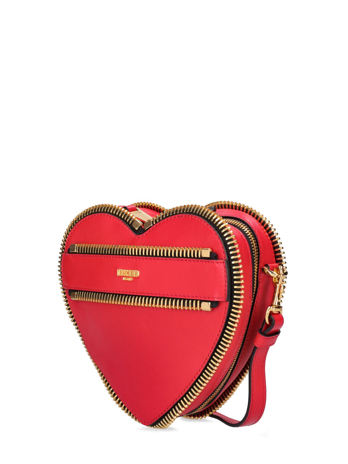 Shop Moschino Rider Leather Heart Bag In Black