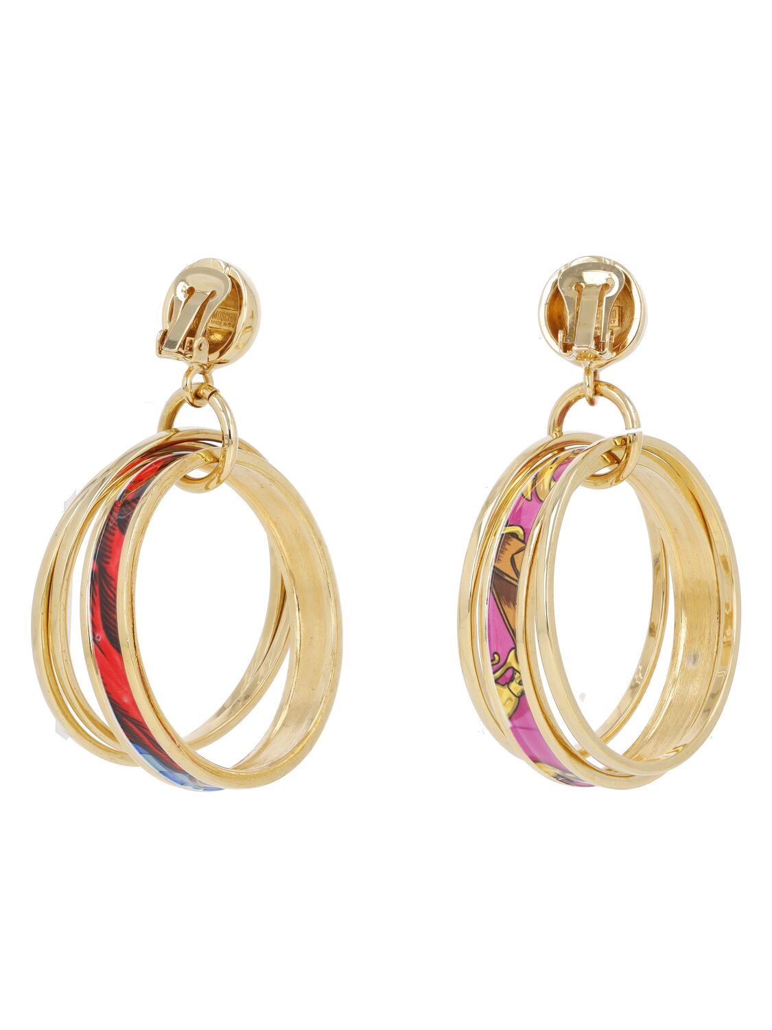 Shop Moschino Printed Multi-hoop Clip-on Earrings In Multi,gold