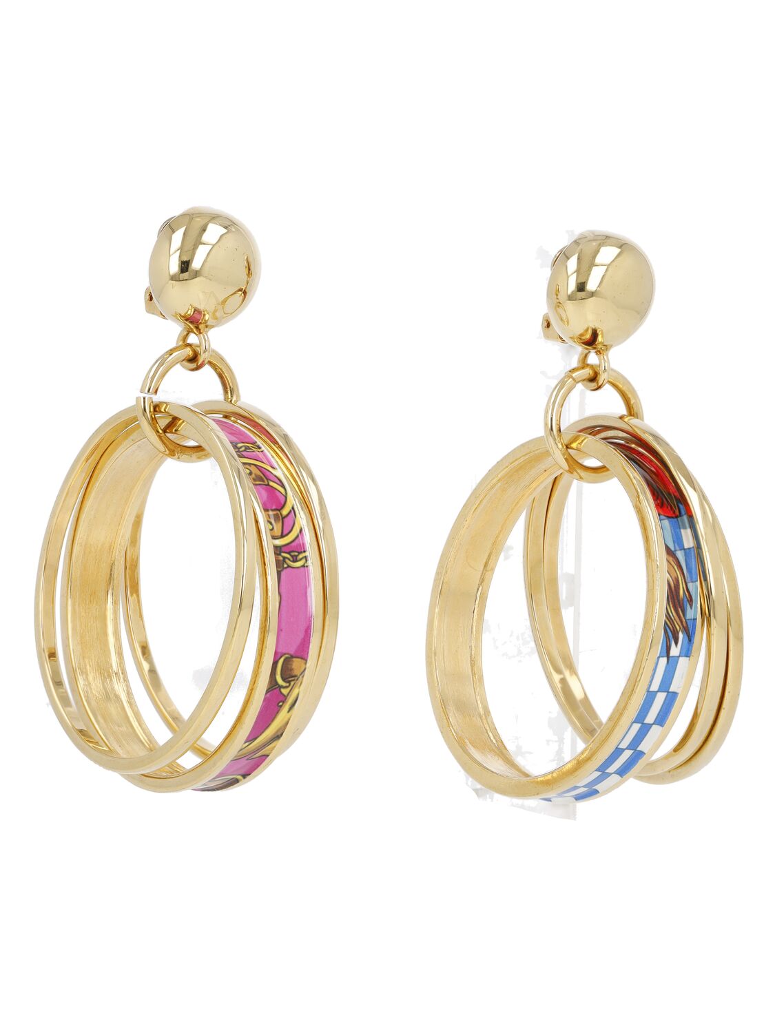 Shop Moschino Printed Multi-hoop Clip-on Earrings In Multi,gold