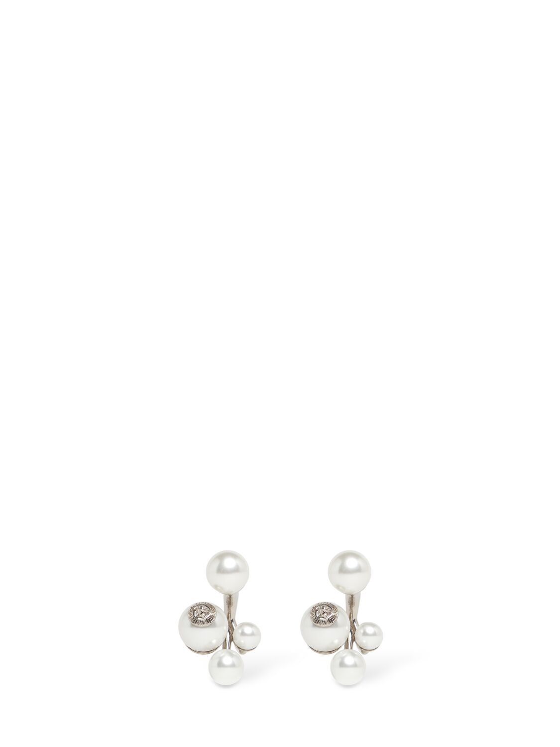 Versace Faux Pearl Drop Earrings In White,silver