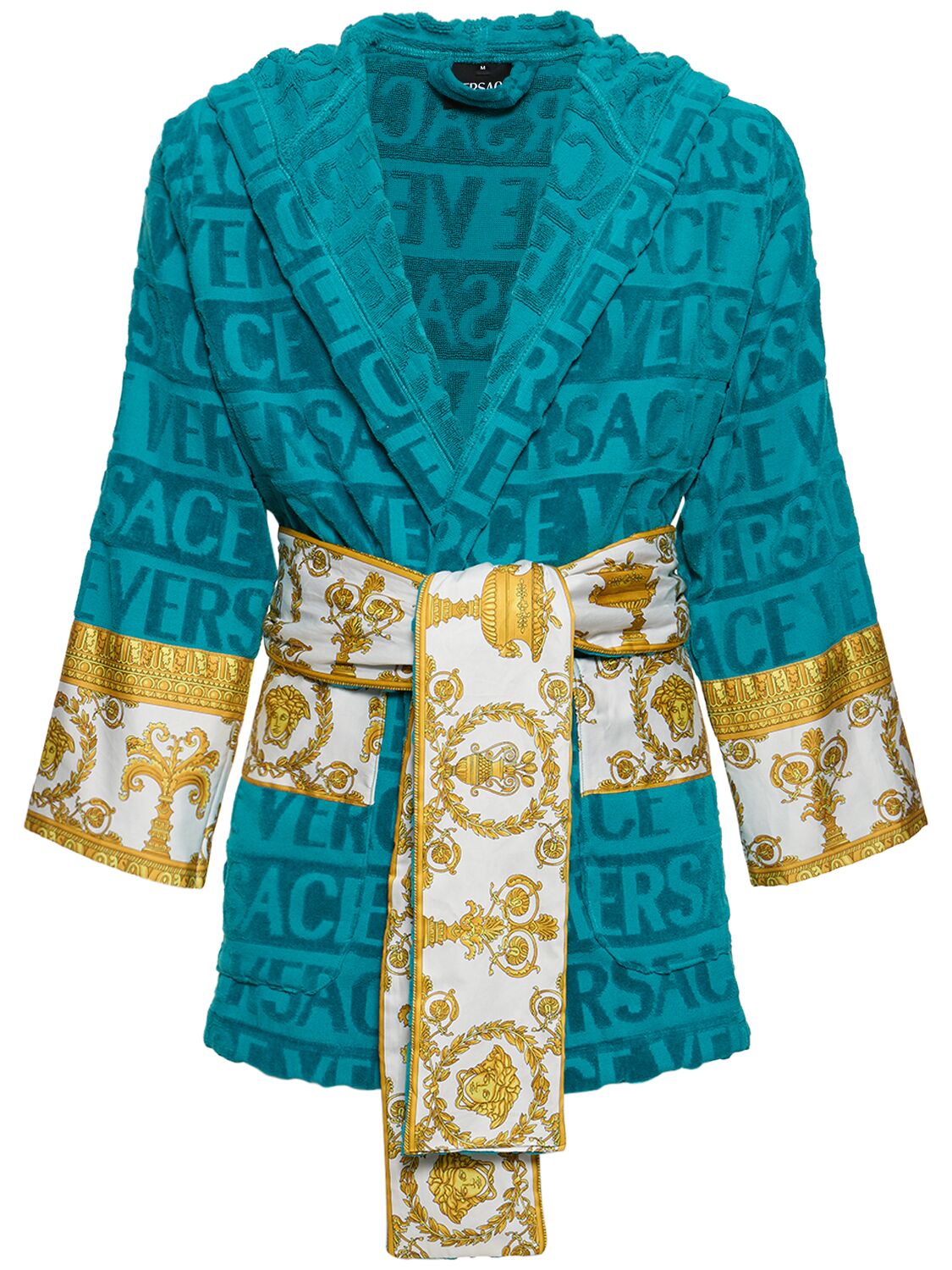 Versace Barocco & Robe Short Cotton Robe In Blue