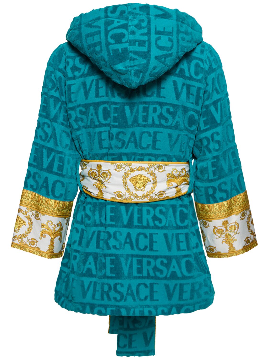 Shop Versace Barocco & Robe Short Cotton Robe In Blue