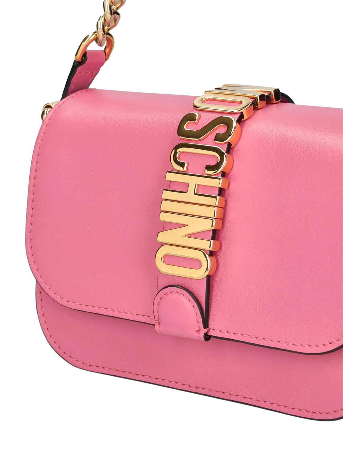 Shop Moschino Logo Leather Shoulder Bag In Purple