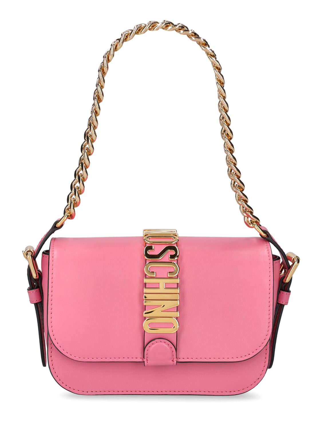 Moschino Logo Leather Shoulder Bag In Purple