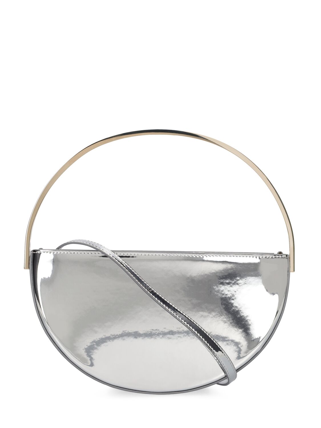 Shop Aquazzura Mini Purist Mirrored Leather Pouch In Silver,gold