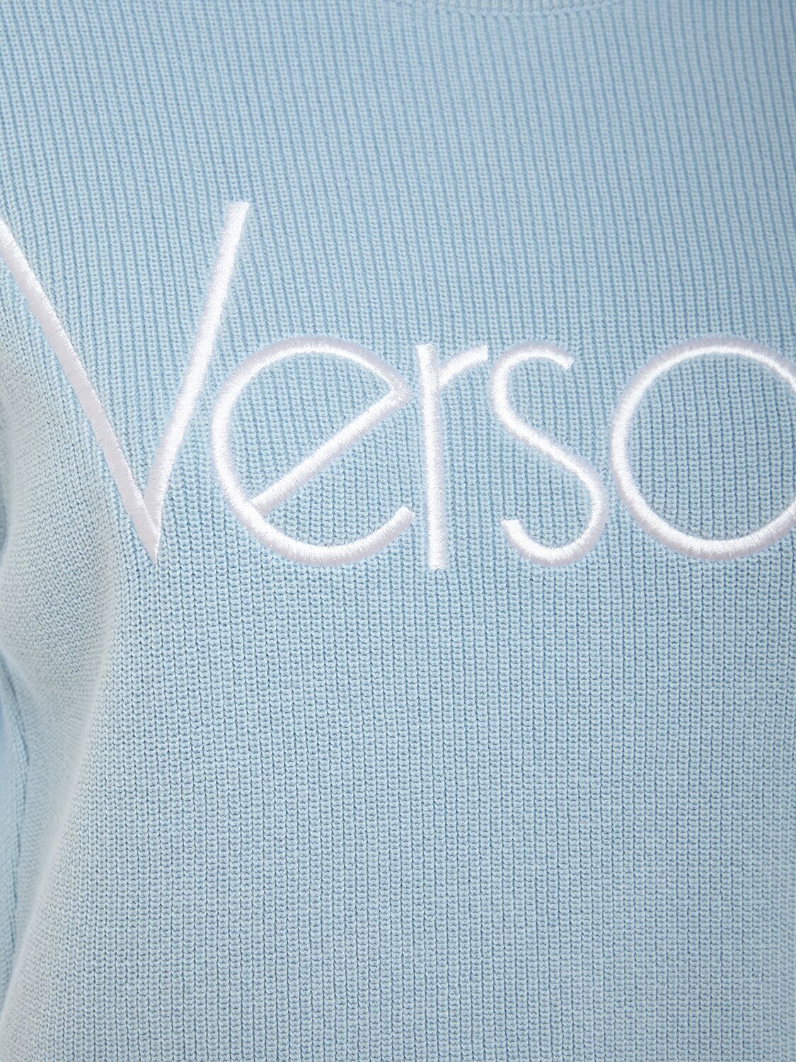Shop Versace Logo Embroidered Knit Vest In Light Blue