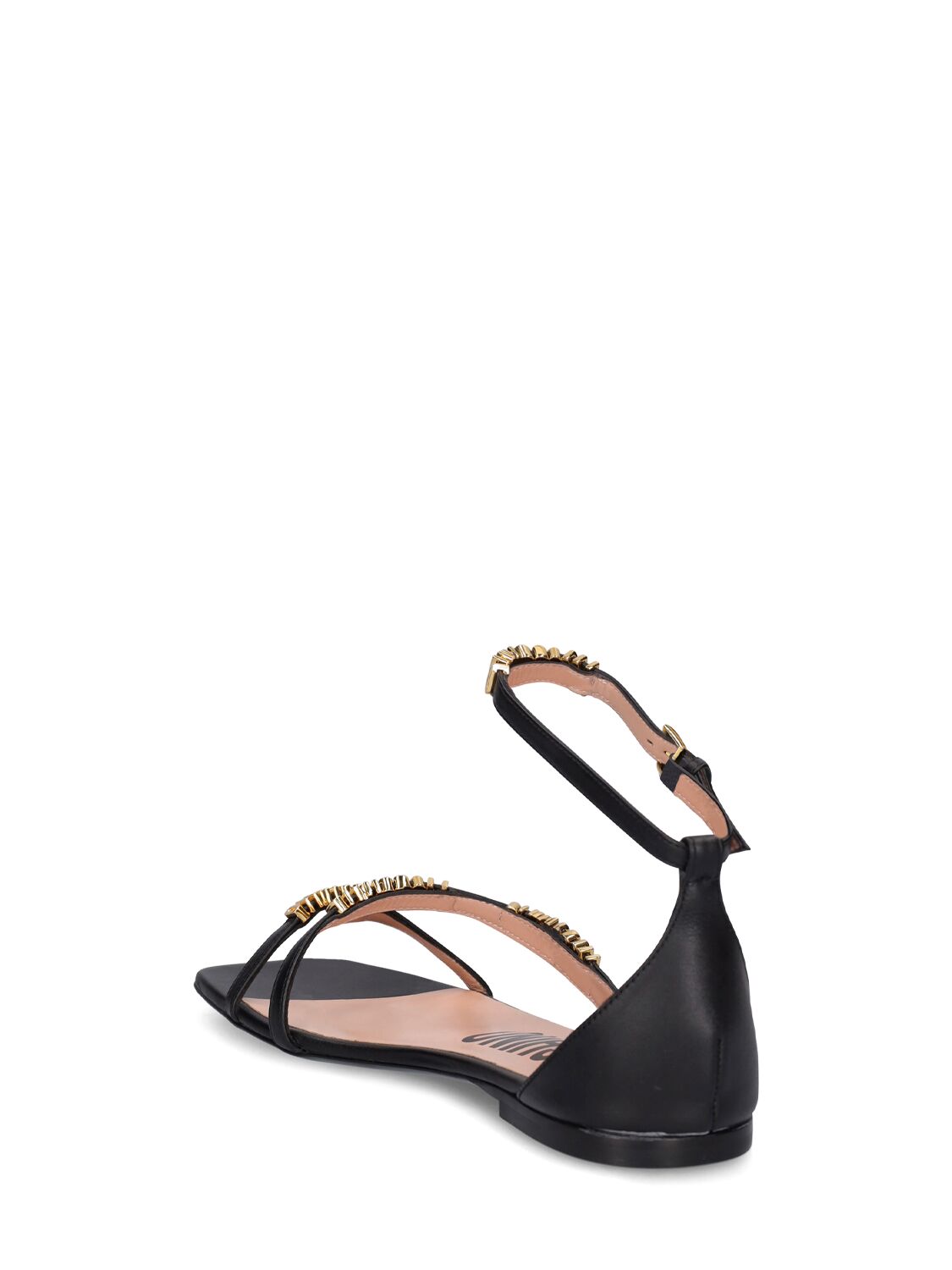 Shop Moschino 10mm Leather Flat Sandals In Black