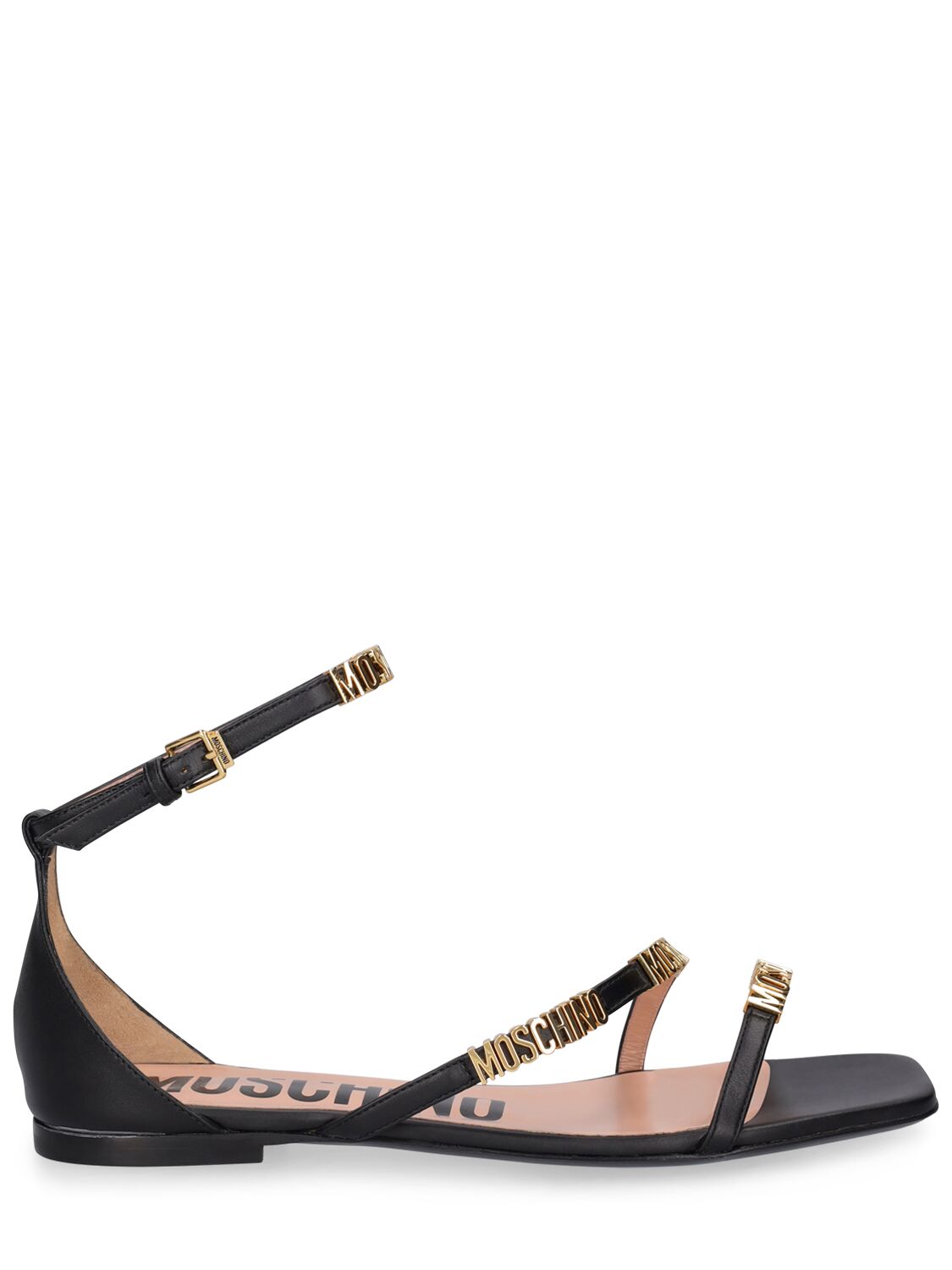 Moschino 10mm Leather Flat Sandals In Black