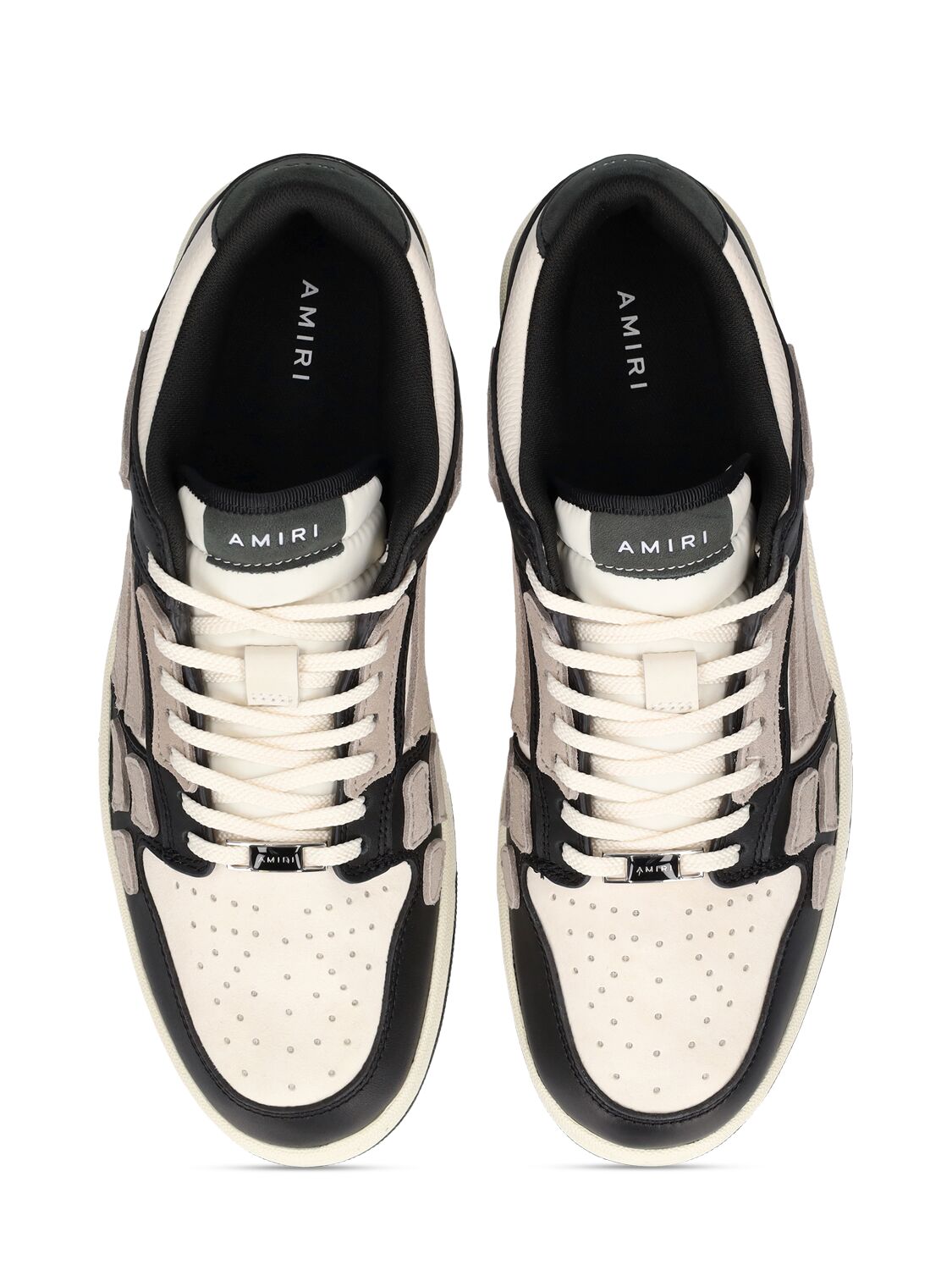 Shop Amiri Skel Top Leather Low Top Sneakers In 黑色,米黄色