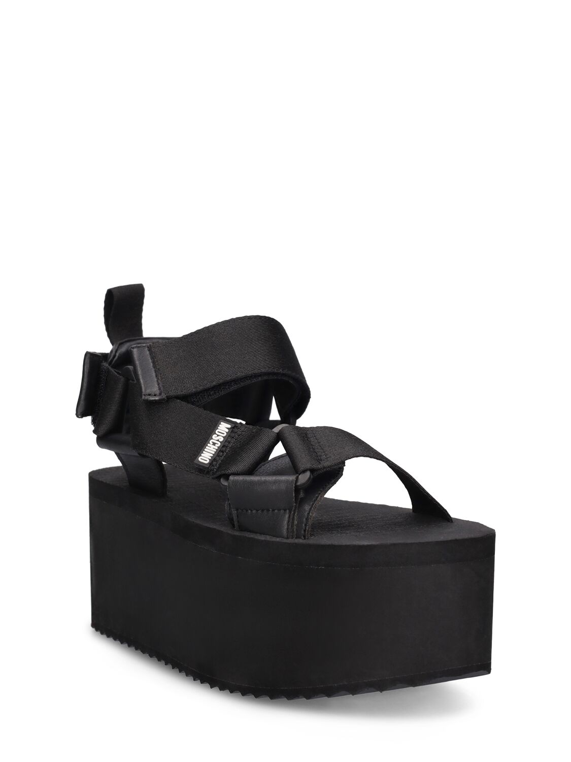 Shop Moschino 80mm Nylon Platform Sandals In Black