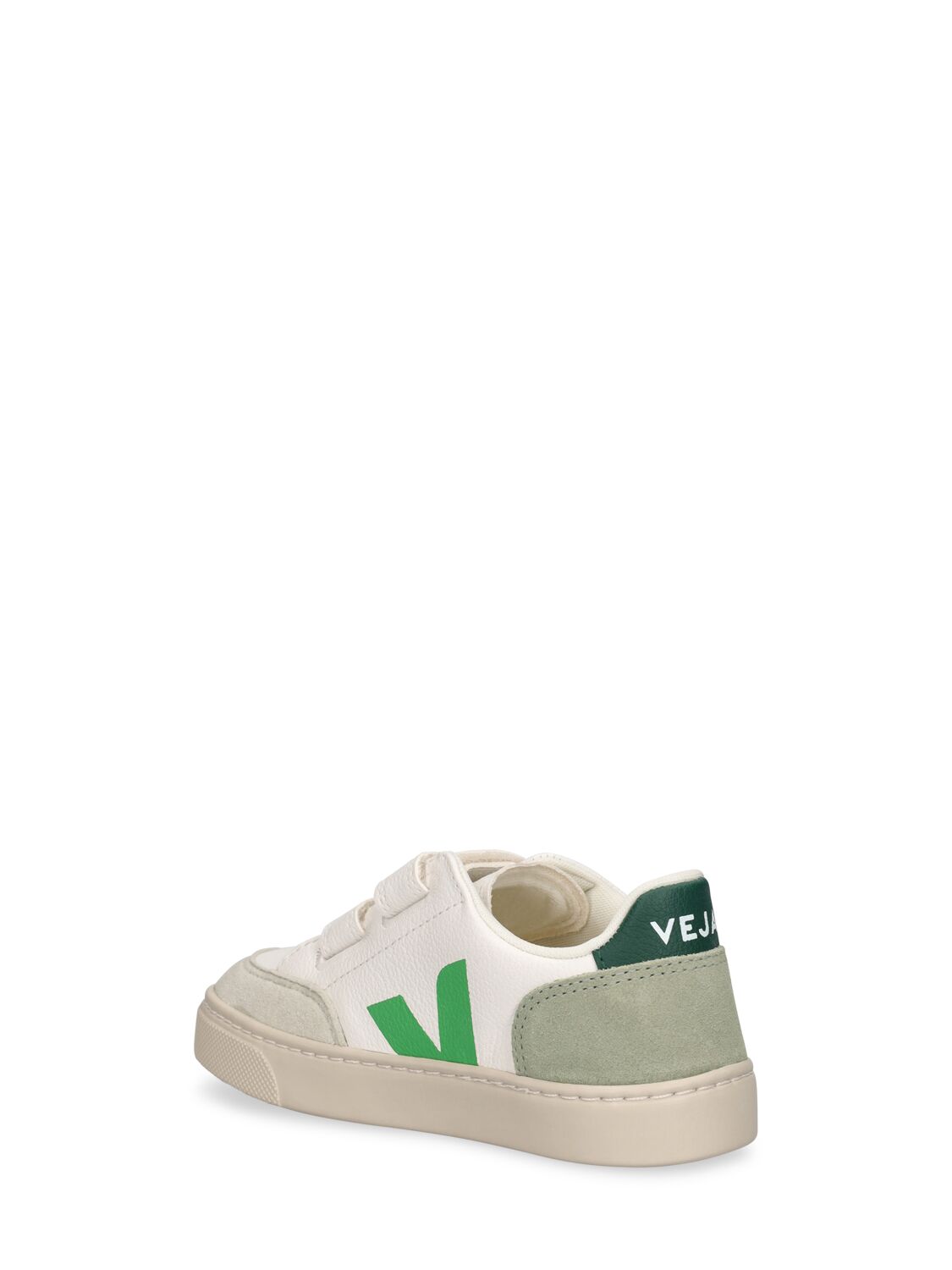 Shop Veja V-12 Chrome-free Leather Sneakers In White,green