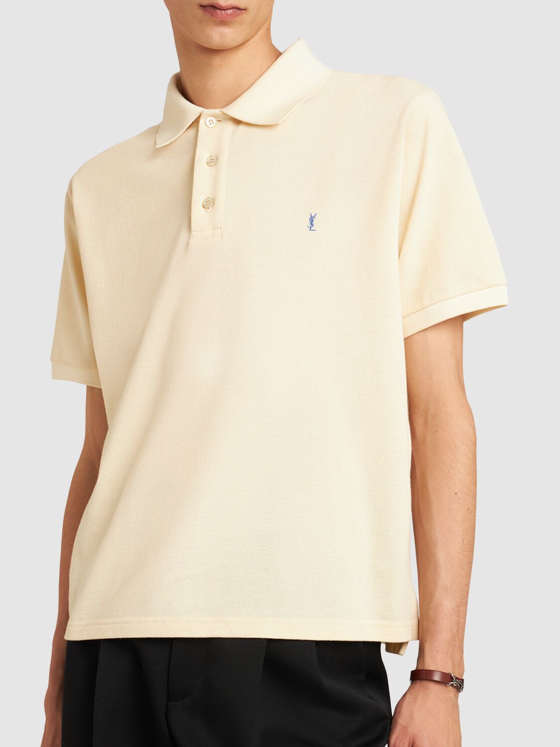 Shop Saint Laurent Cassandre Cotton Blend Polo Shirt In Yellow