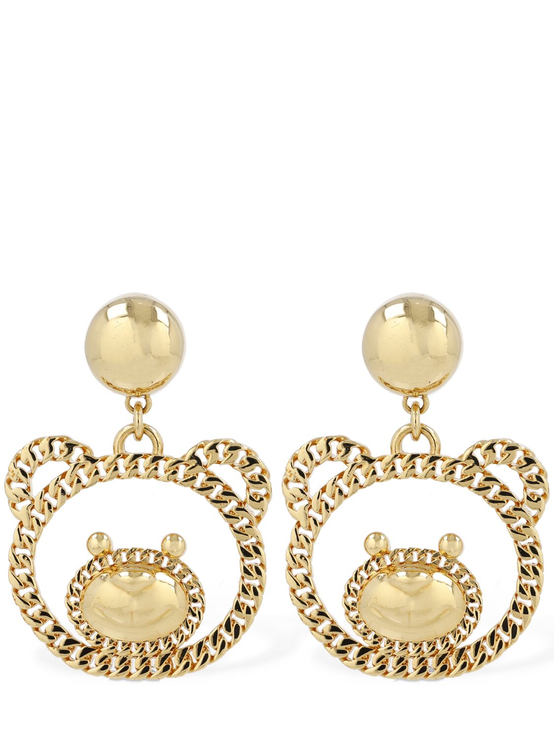 Moschino Teddy Bear Clip-on Pendant Earrings In Gold