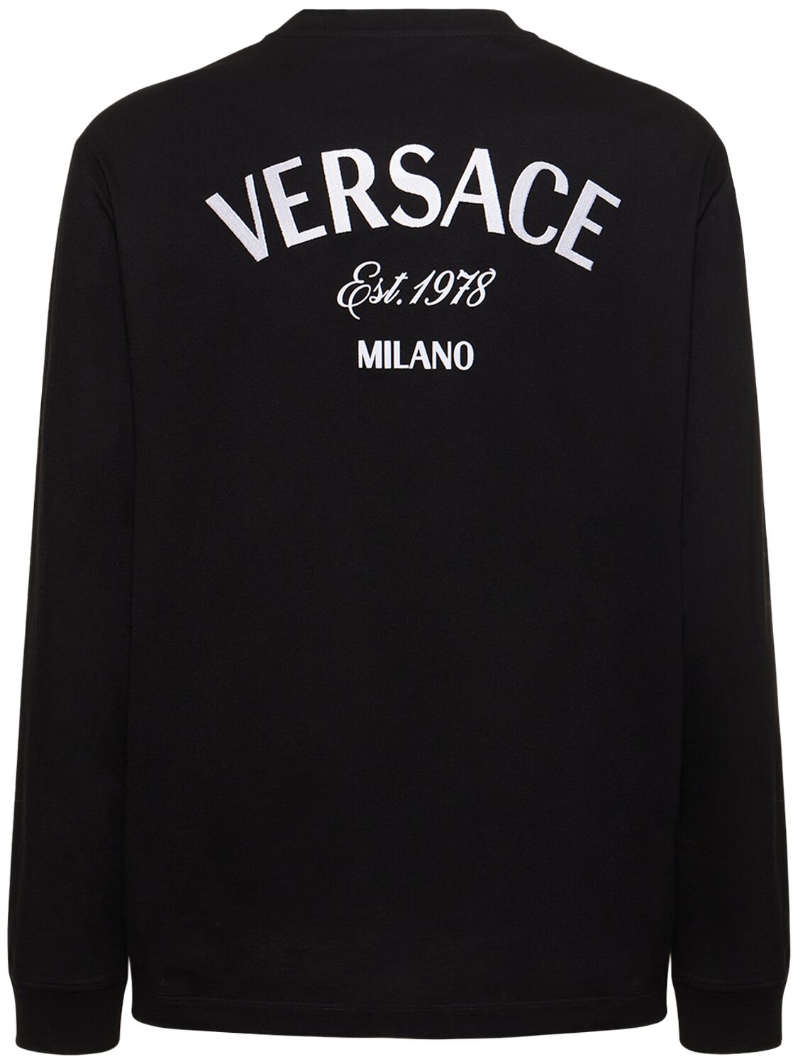 Shop Versace Logo Cotton Long Sleeve T-shirt In Black