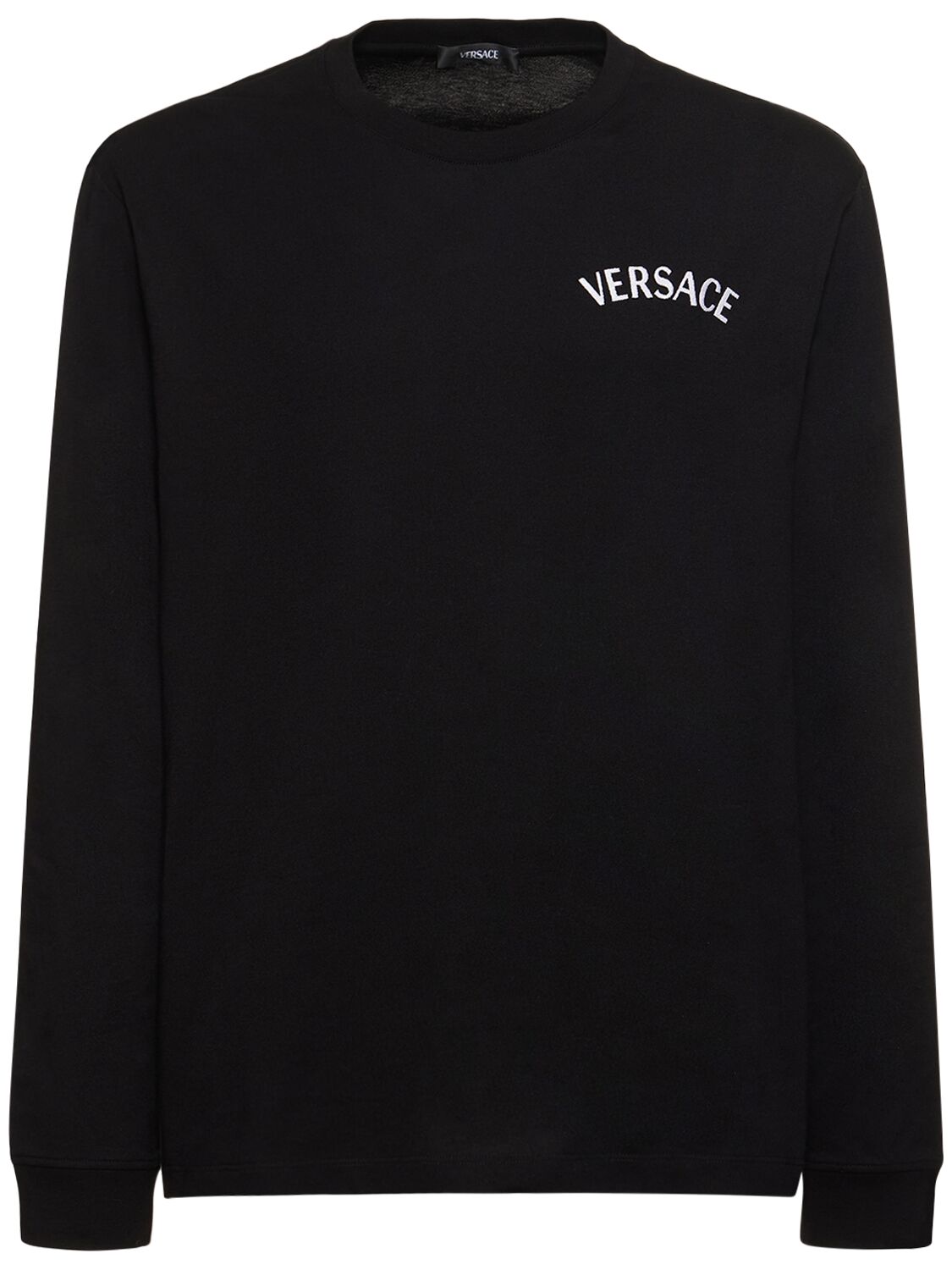 Shop Versace Logo Cotton Long Sleeve T-shirt In Black