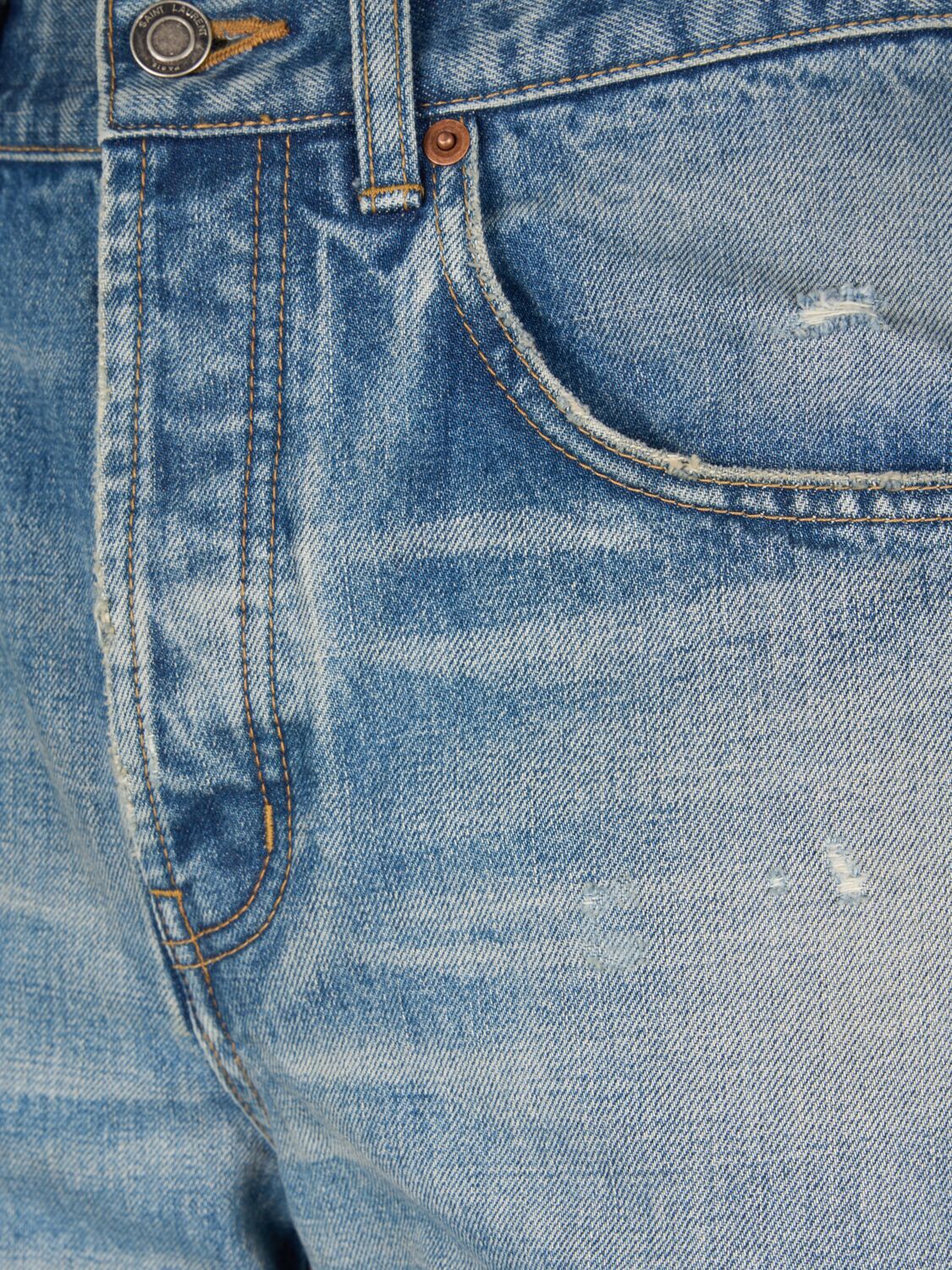 Shop Saint Laurent Adjusted Maxi Cotton Denim Long Jeans In Blue