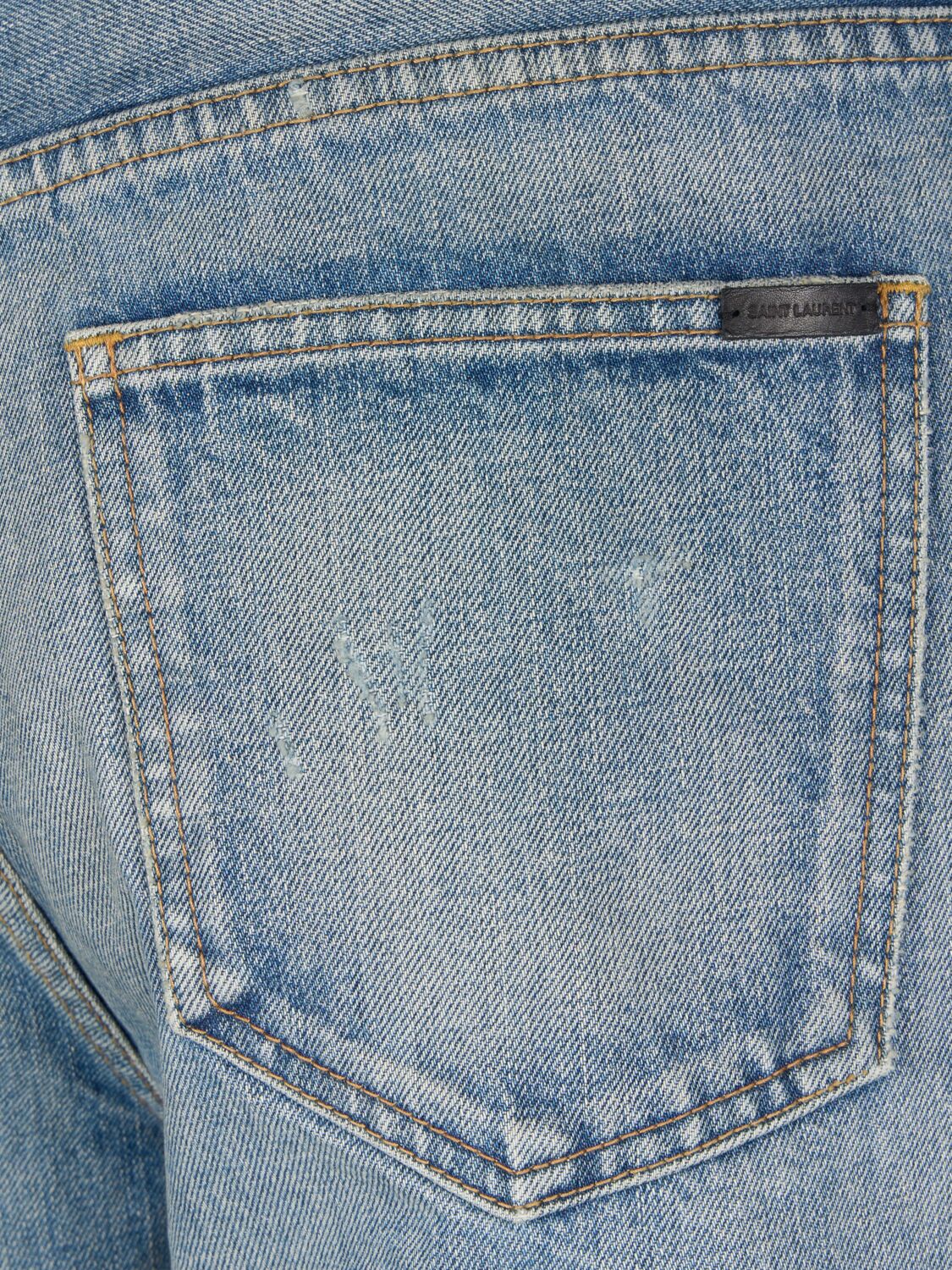 Shop Saint Laurent Adjusted Maxi Cotton Denim Long Jeans In Blue