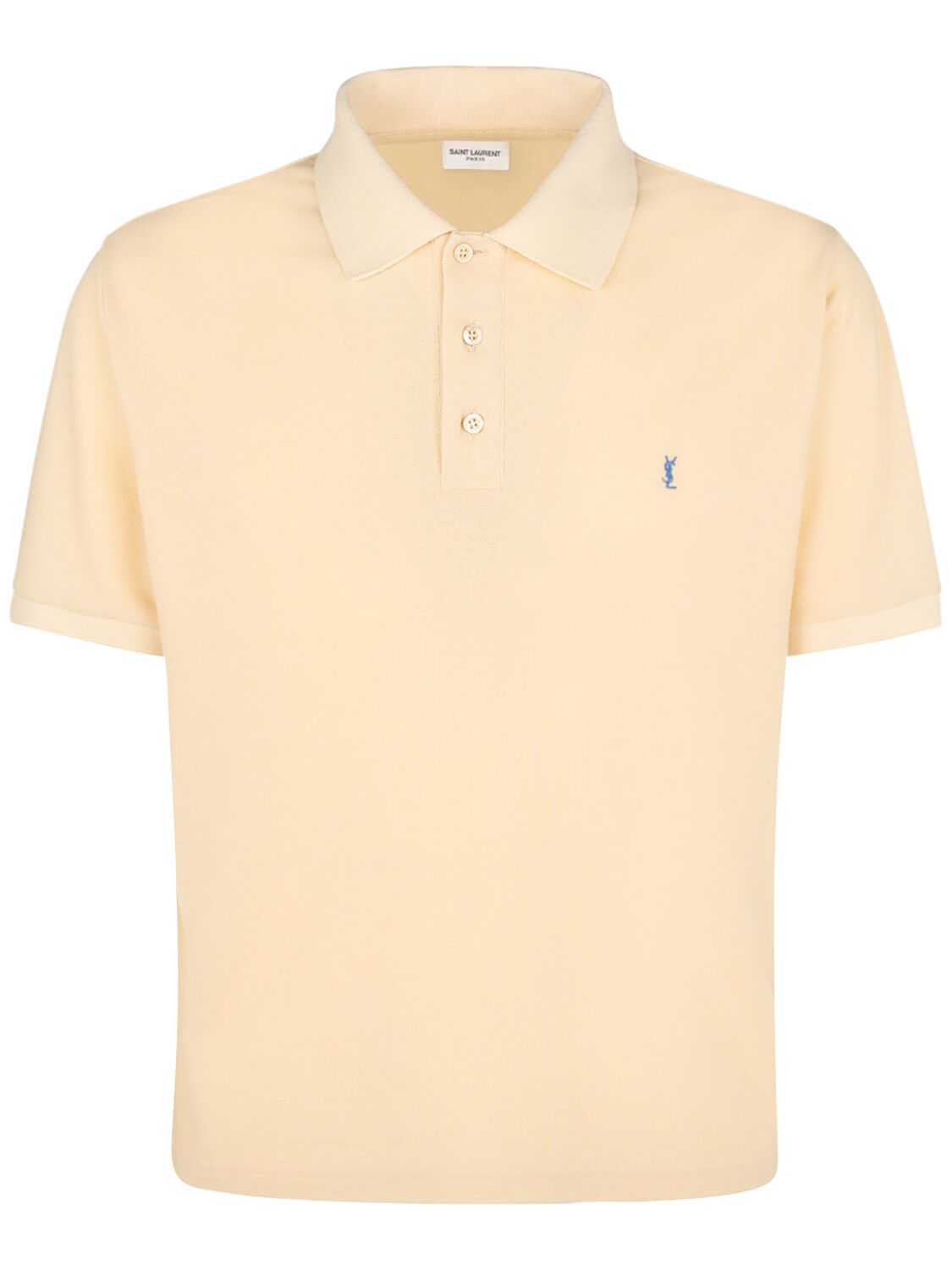 Shop Saint Laurent Cassandre Cotton Blend Polo Shirt In Yellow