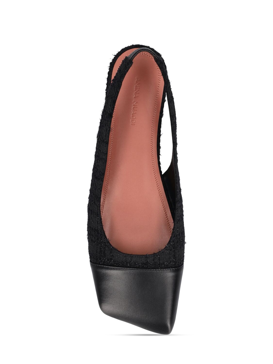 Shop Amina Muaddi 10mm Ane Tweed Slingback Flats In Black