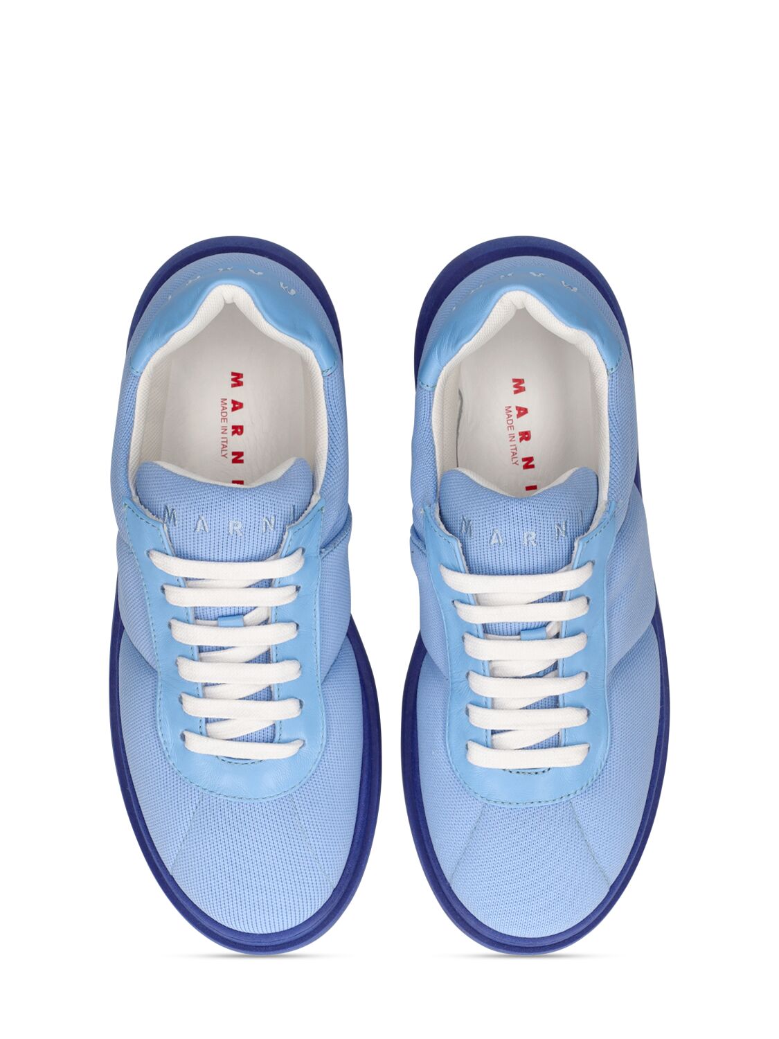 Shop Marni Junior Leather & Cotton Lace-up Sneakers In Blue