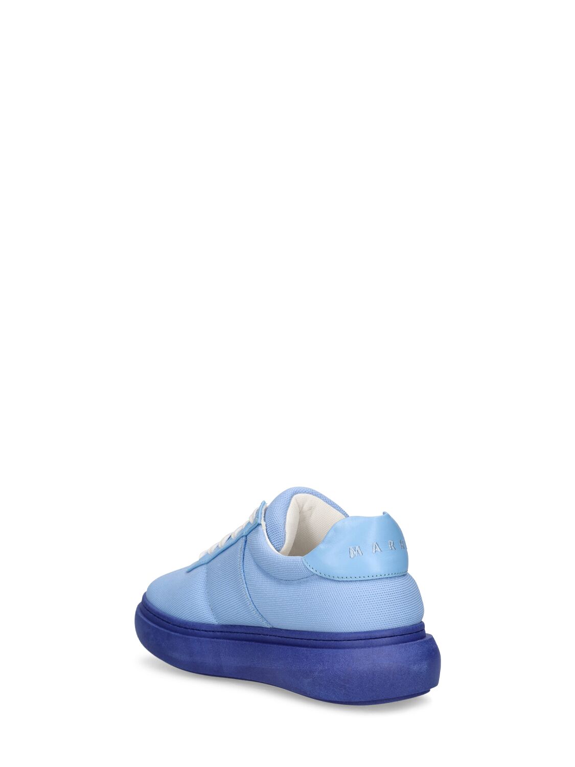 Shop Marni Junior Leather & Cotton Lace-up Sneakers In Blue