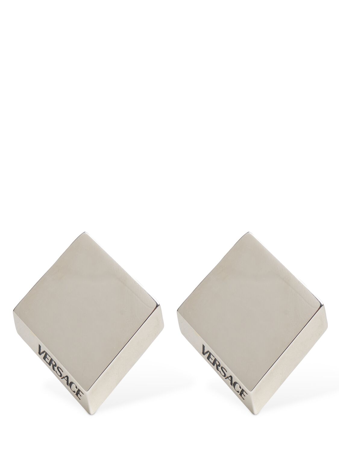 Versace Metal Enamel Stud Earrings In Silver