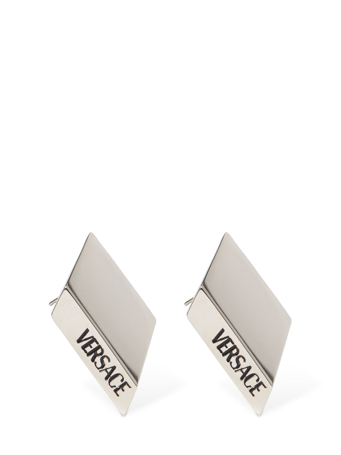 Shop Versace Mosaic Logo Stud Earrings In Silver