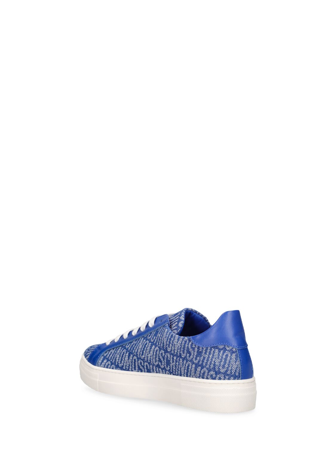 MOSCHINO LEATHER & DENIM LACE-UP SNEAKERS 